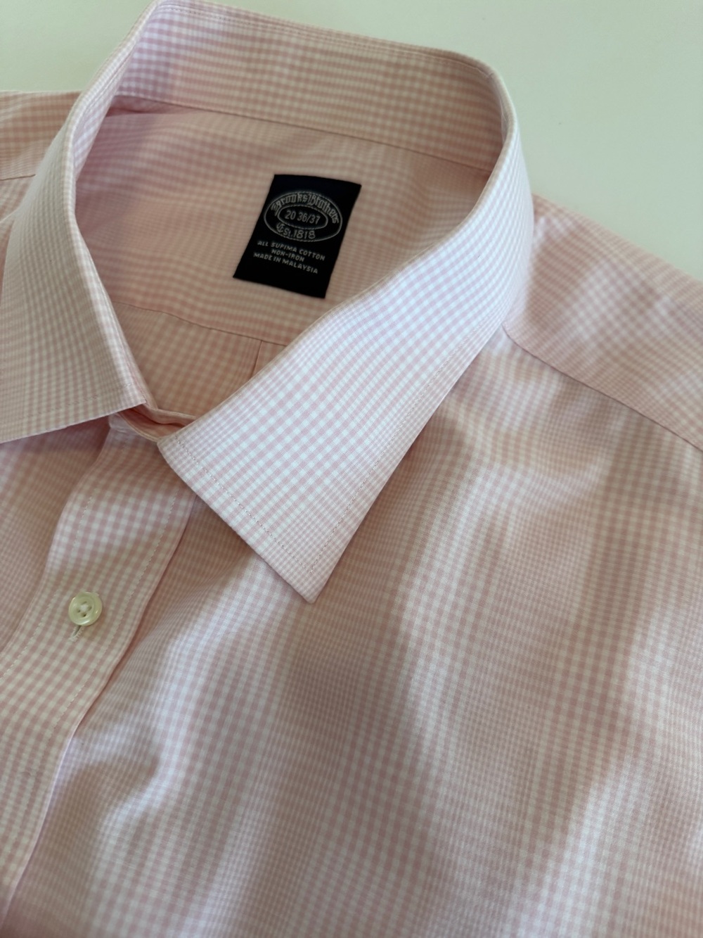 Brooks Brothers Supima Cotton Pink Gingham Dress Shirt 20 36/37